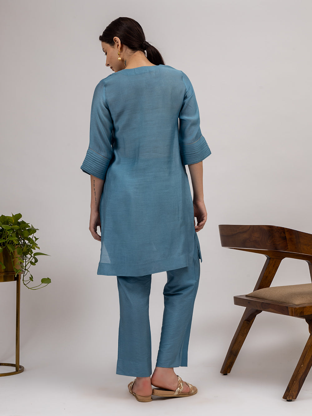 Teal Blue Embroidered Maheshwari silk Kurta