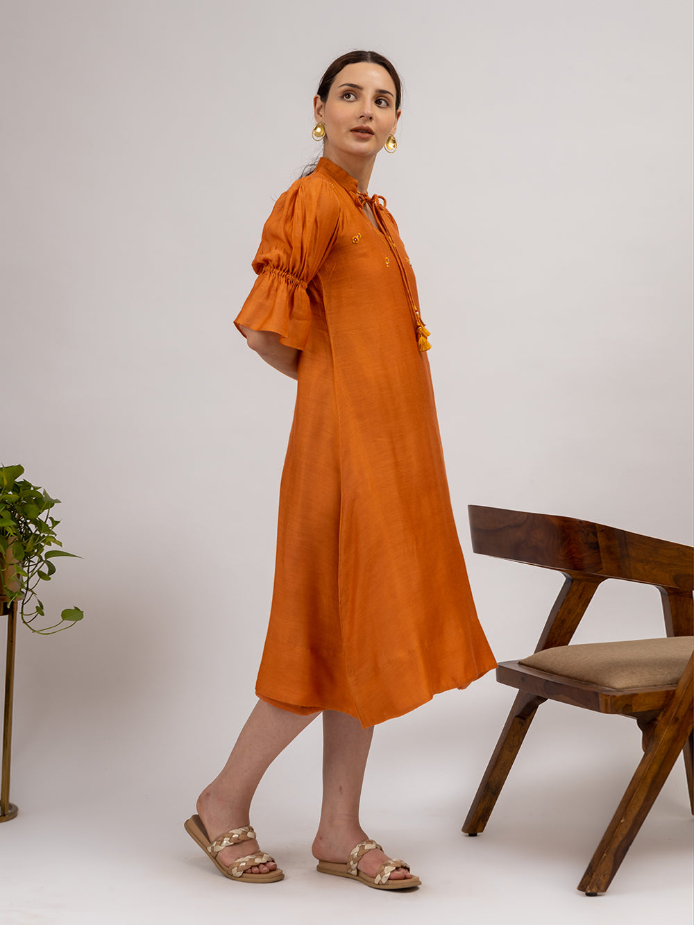 Rust Orange Embroidered Maheshwari silk Kurta
