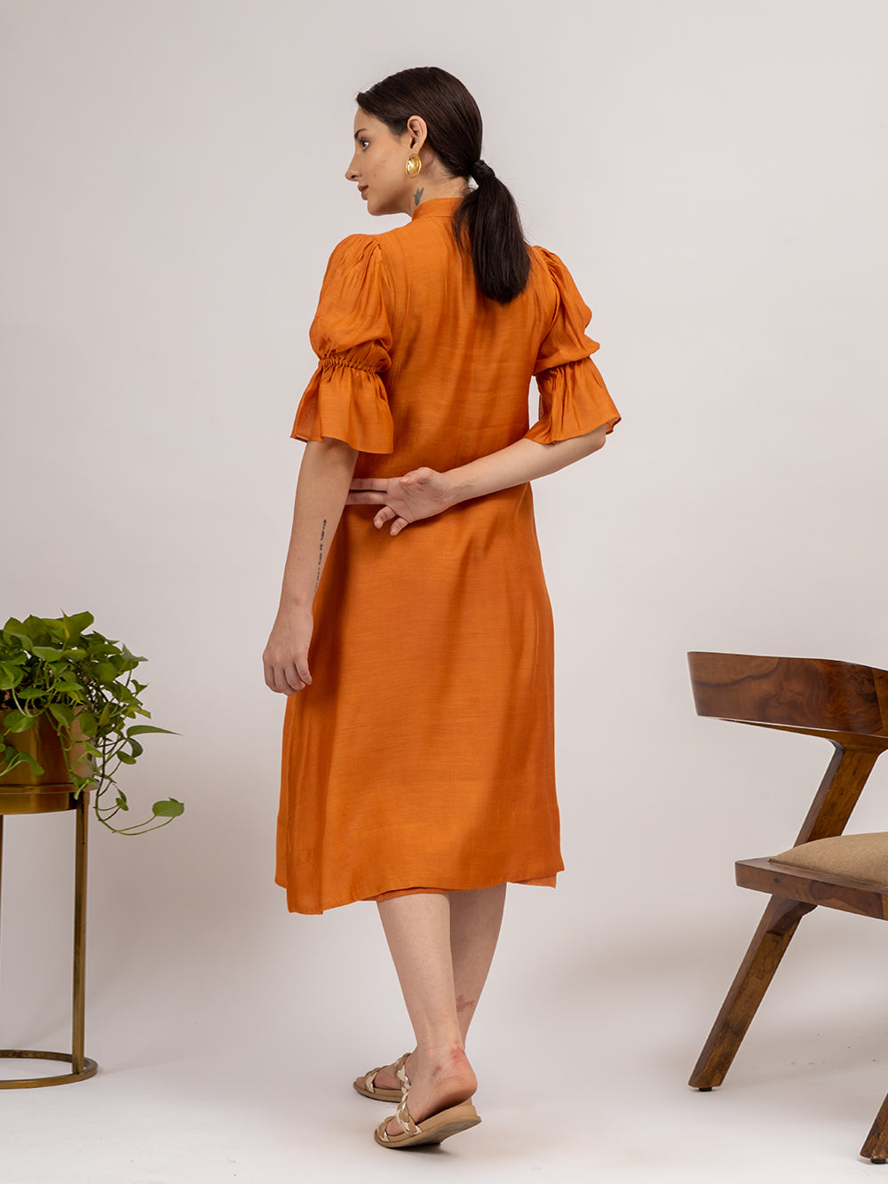 Rust Orange Embroidered Maheshwari silk Kurta