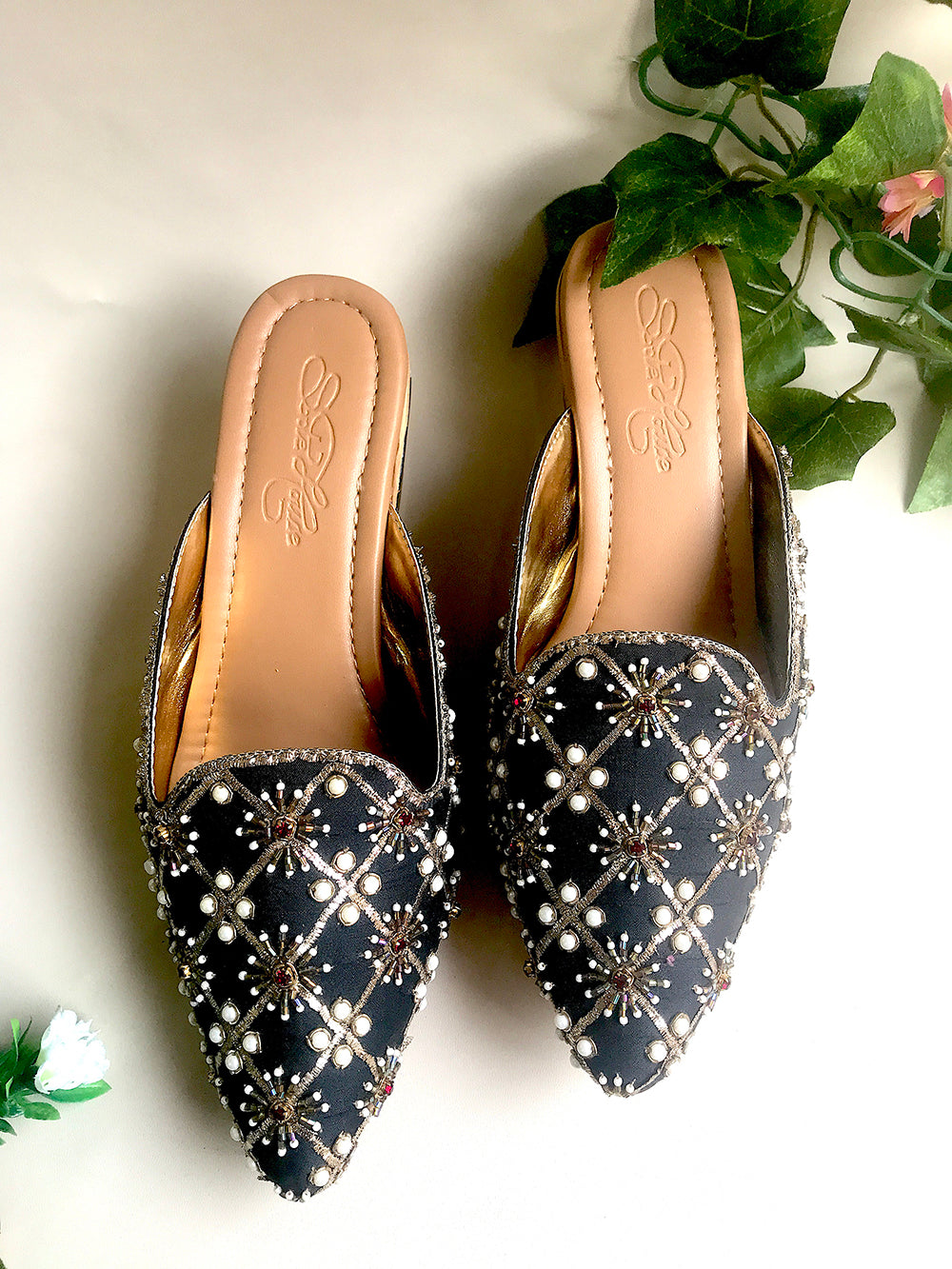 Black Vegan Leather Nakshi Box heels