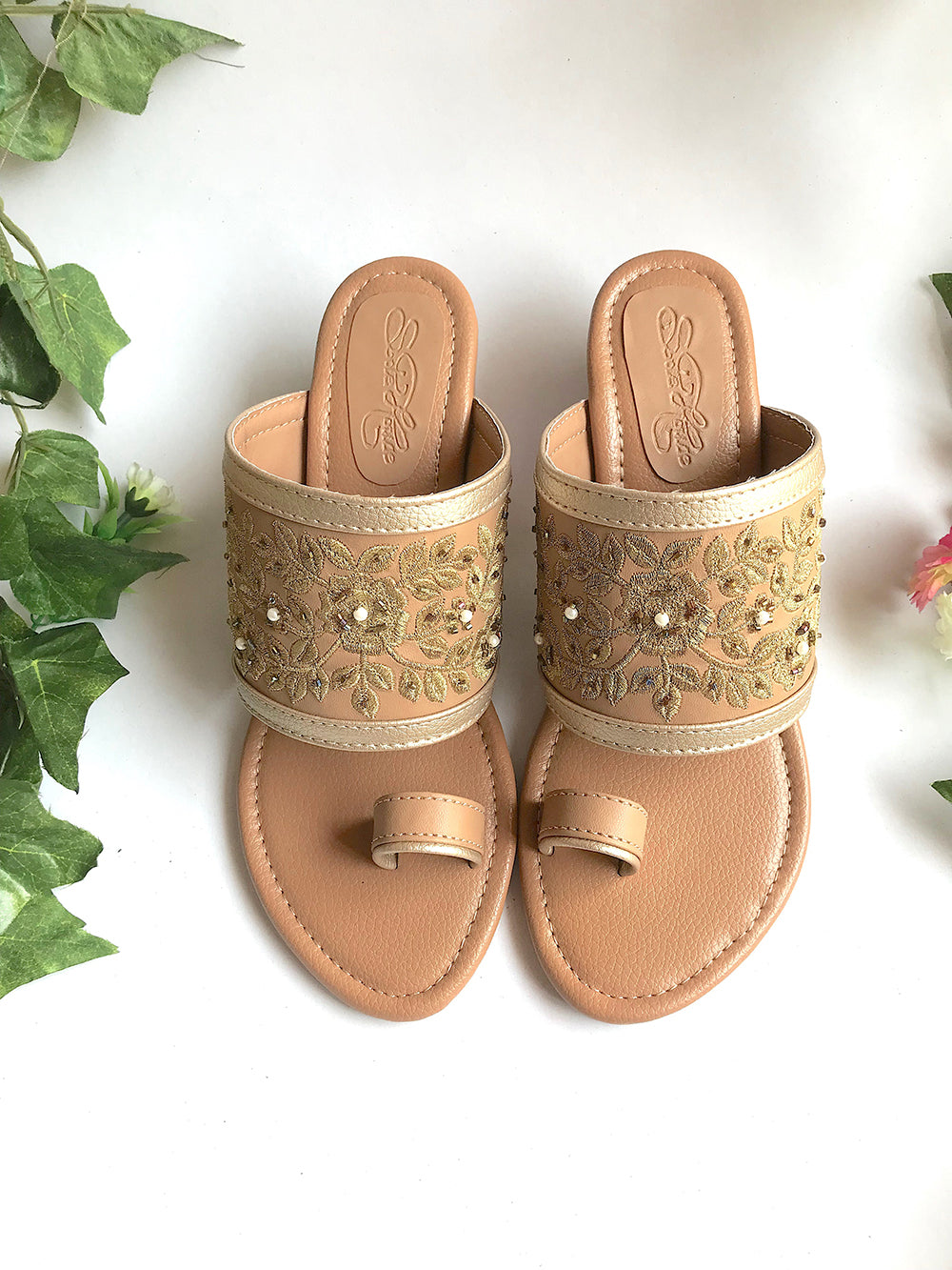 Nude Leather Block Heels