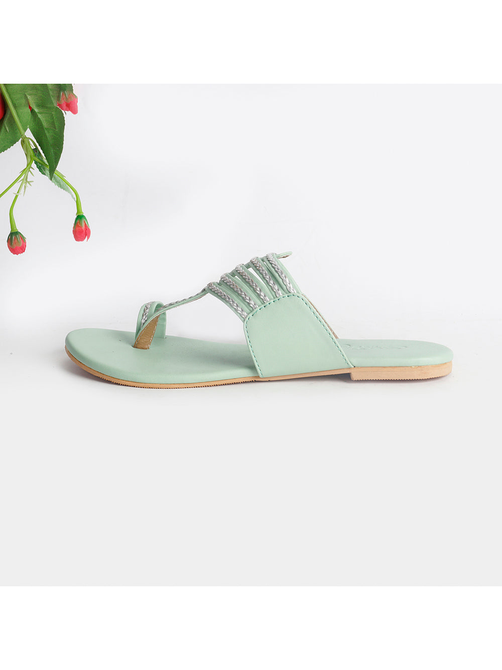Sea Green Vegan leather Kolapuri Flats