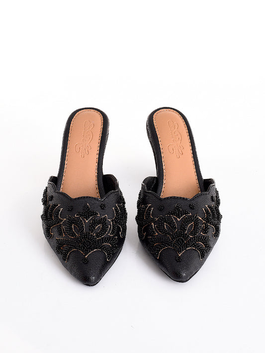 Black Vegan Leather Block Heel