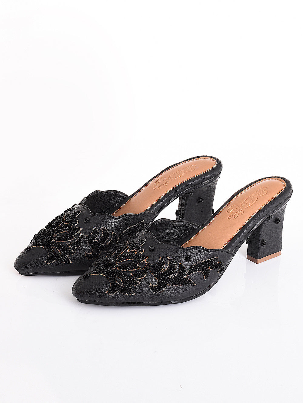 Black Vegan Leather Block Heel