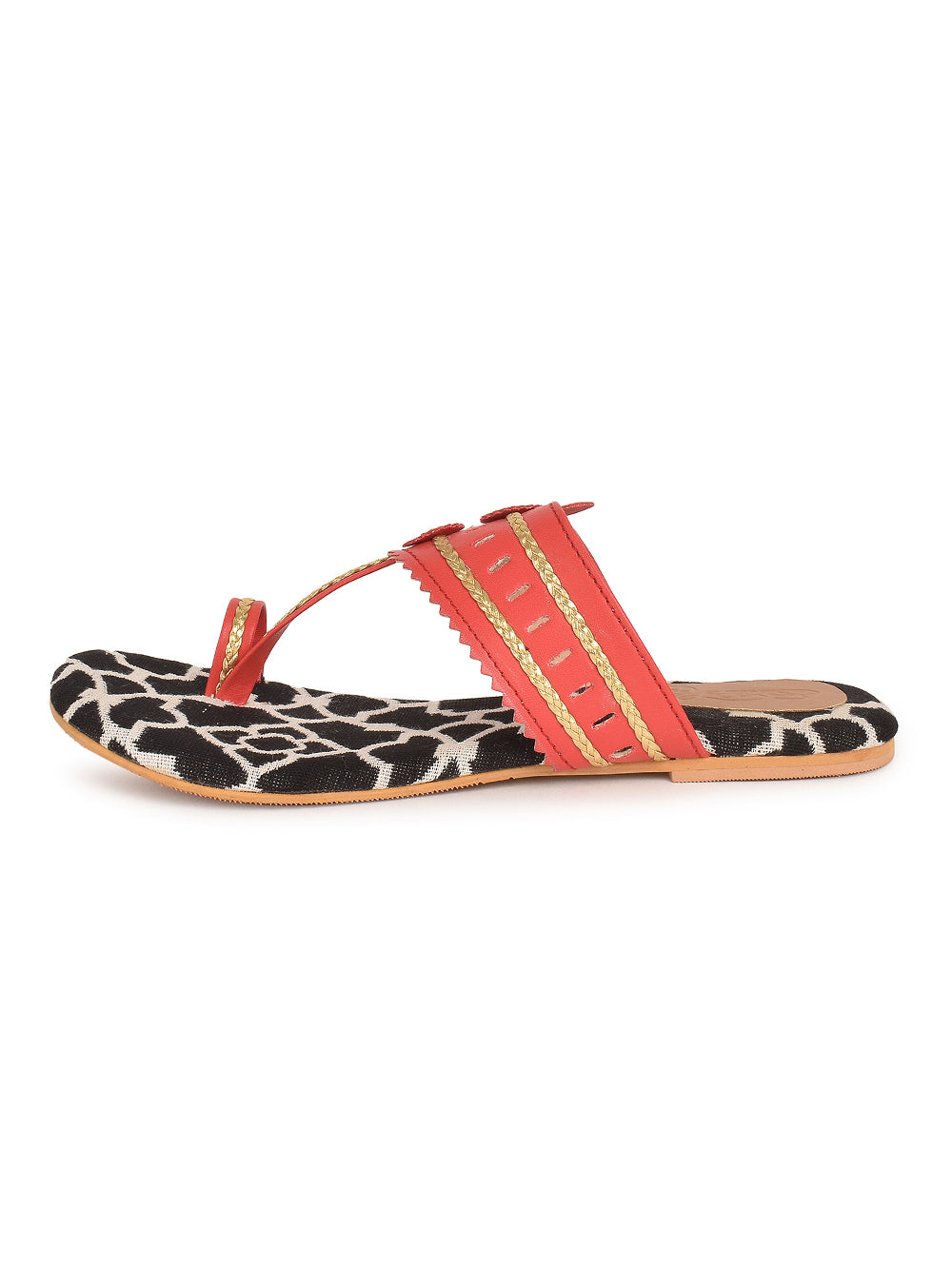 Red Vegan Leather Kolhapuri Flats