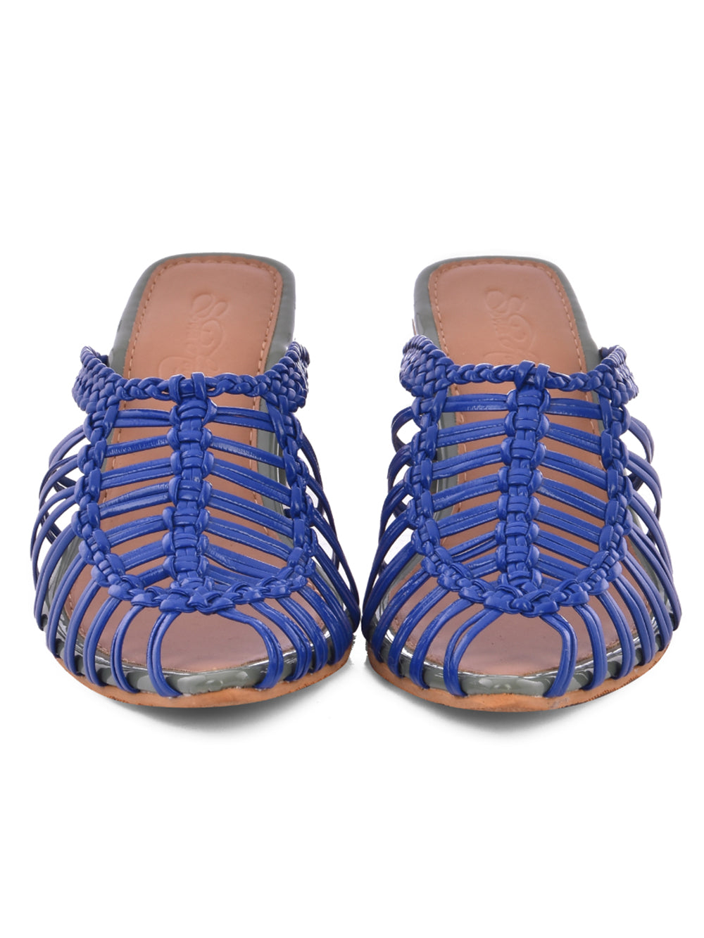 Blue Vegan Leather Block Heel