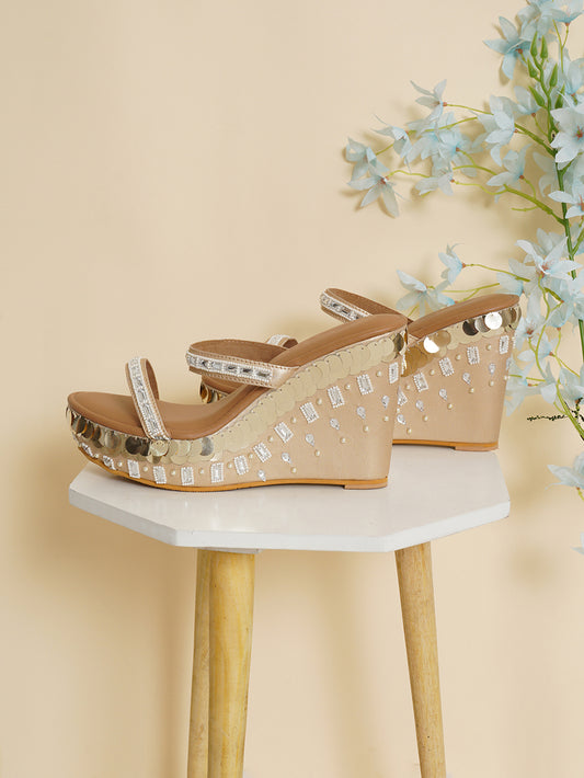 Golden Vegan Leather Wedges