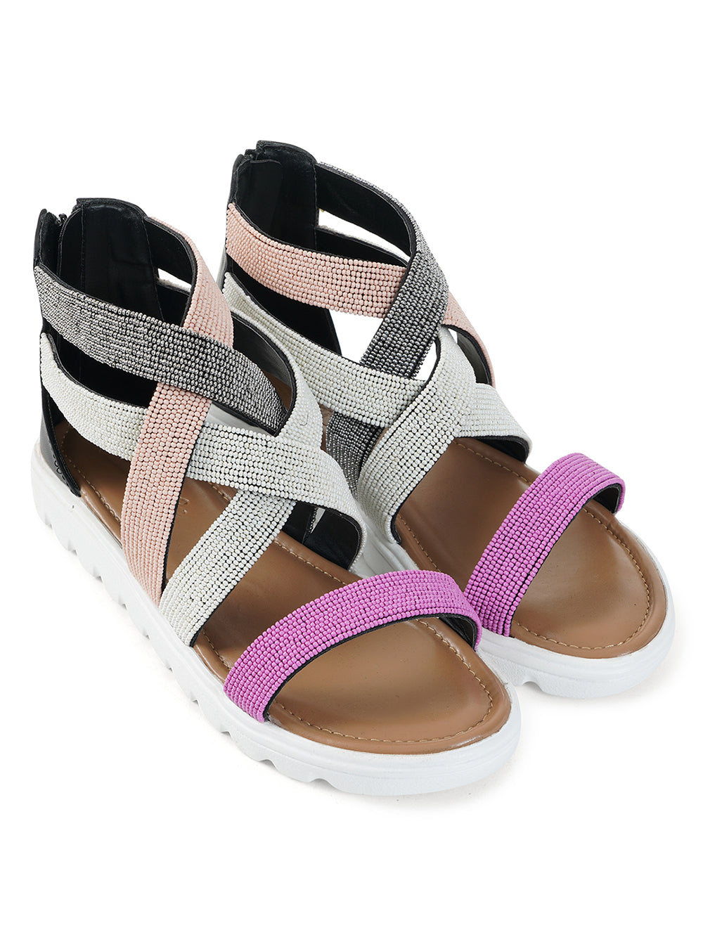 Multicolor embroidered Vegan Leather Sandals