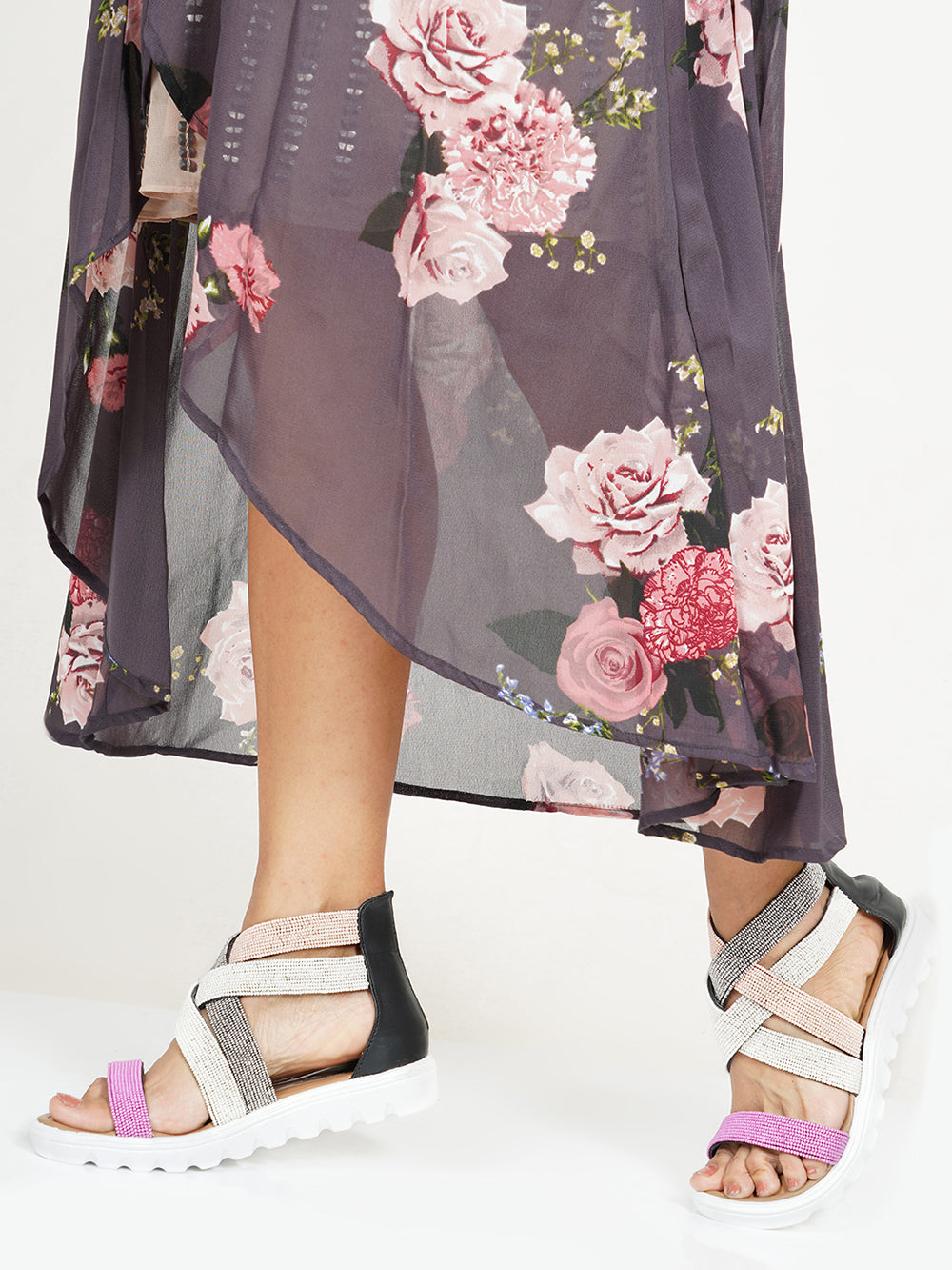 Multicolor embroidered Vegan Leather Sandals