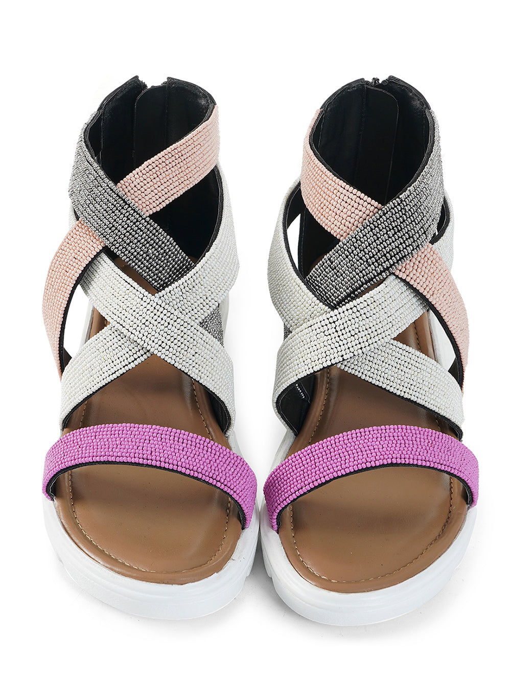 Multicolor embroidered Vegan Leather Sandals