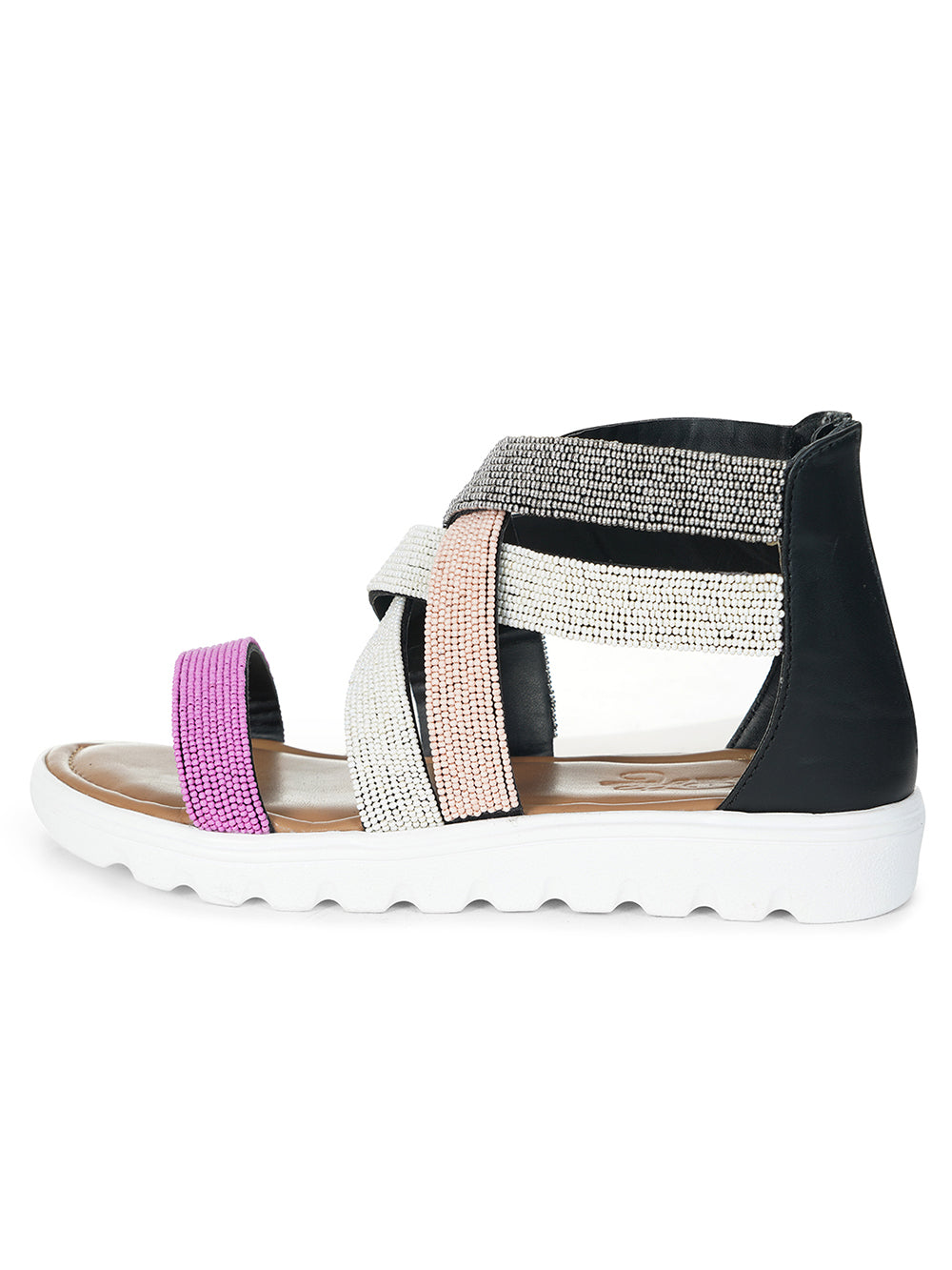 Multicolor embroidered Vegan Leather Sandals