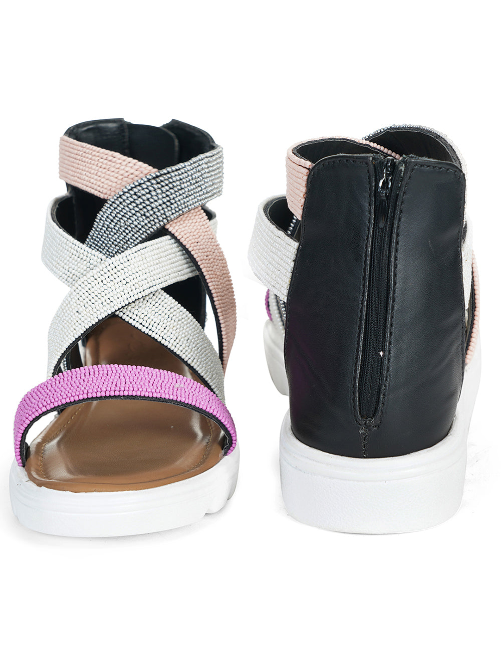 Multicolor embroidered Vegan Leather Sandals