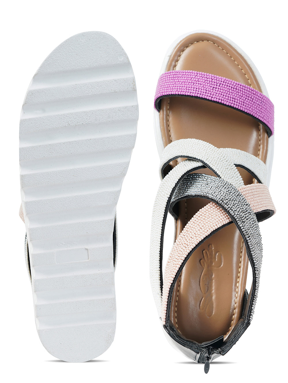 Multicolor embroidered Vegan Leather Sandals