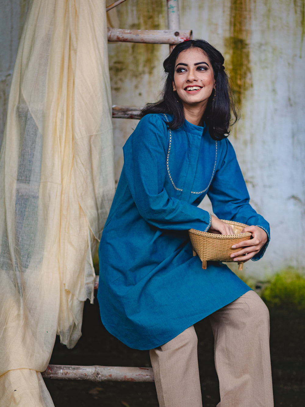 Blue Cotton High-Low Style Tunic