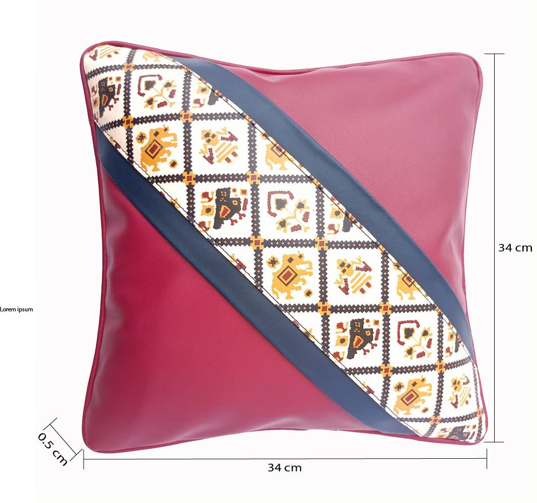 Maroon Printed Vegan Leather Cushion Cover