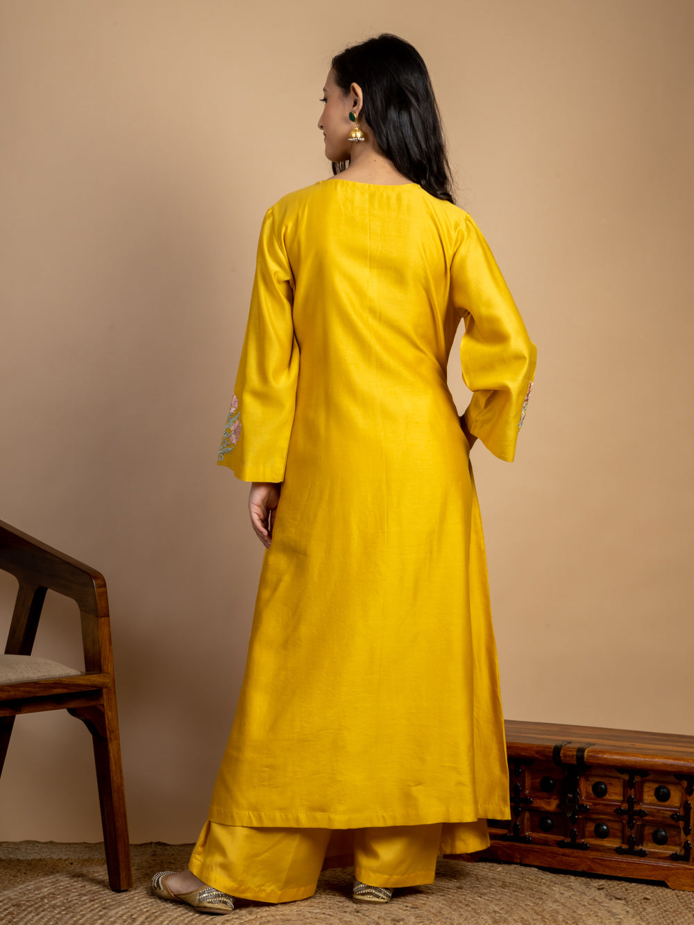 Yellow Embroidered Chanderi Kurta