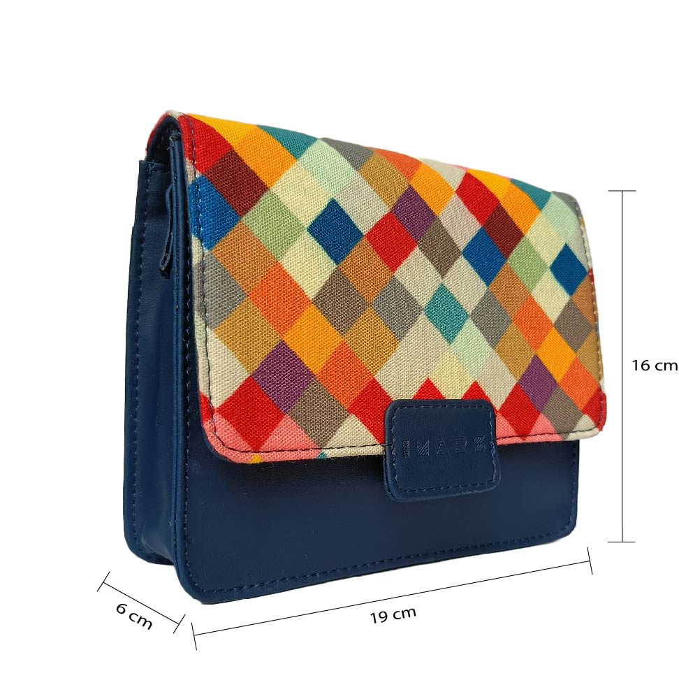 Blue Vegan Leather Sling Bag