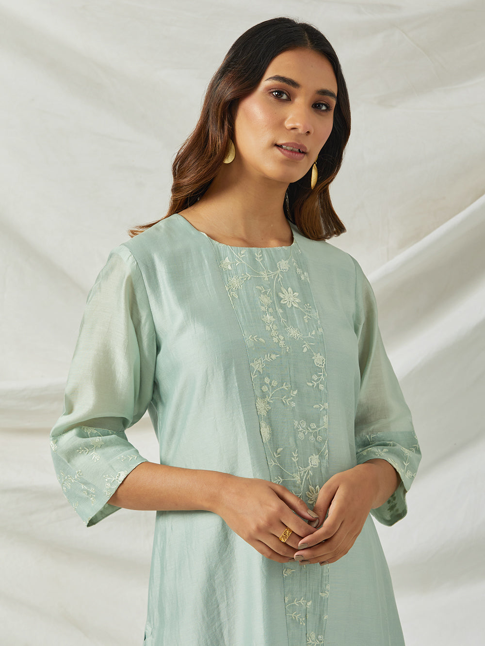 Light Green Chanderi Kurta With Pant – Set Of 2