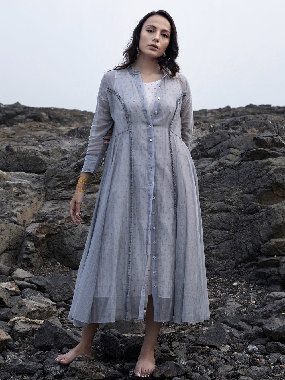 Grey Chanderi Jacket Dress