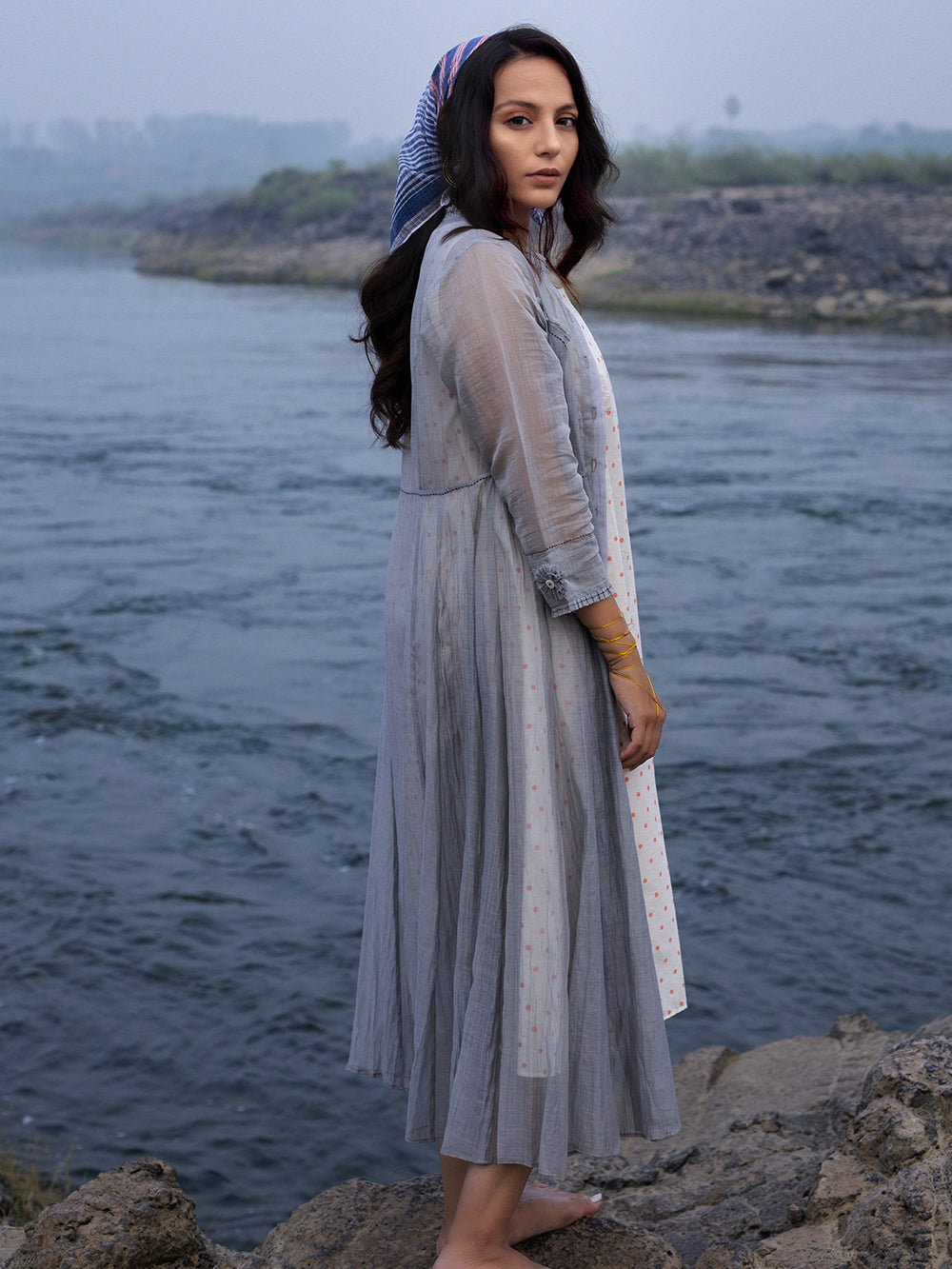 Grey Chanderi Jacket Dress