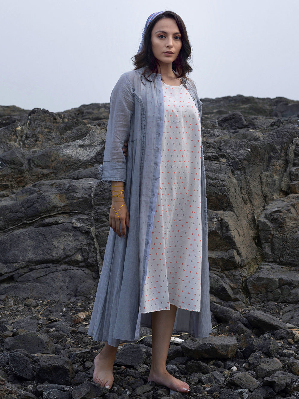 Grey Chanderi Jacket Dress