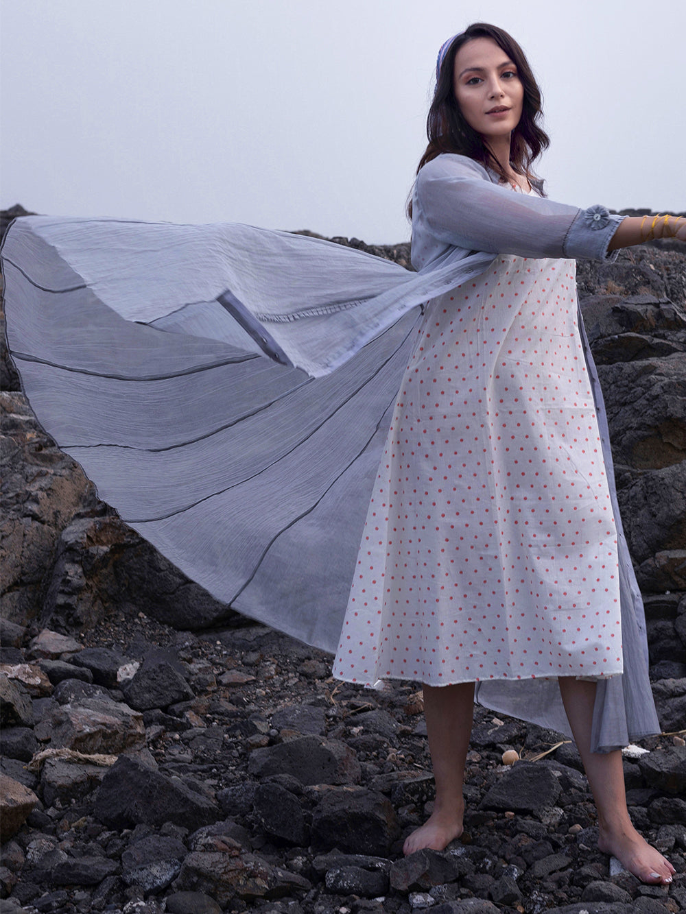 Grey Chanderi Jacket Dress