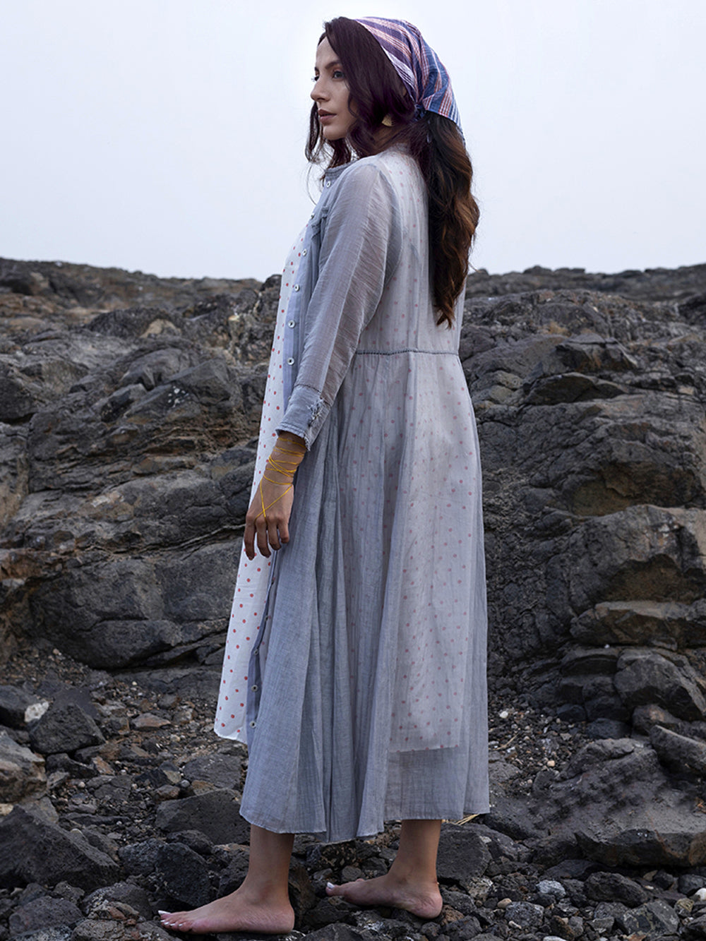 Grey Chanderi Jacket Dress