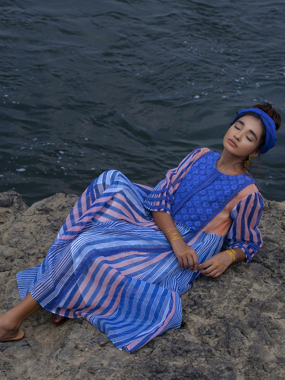 Indigo peach Chanderi Dress