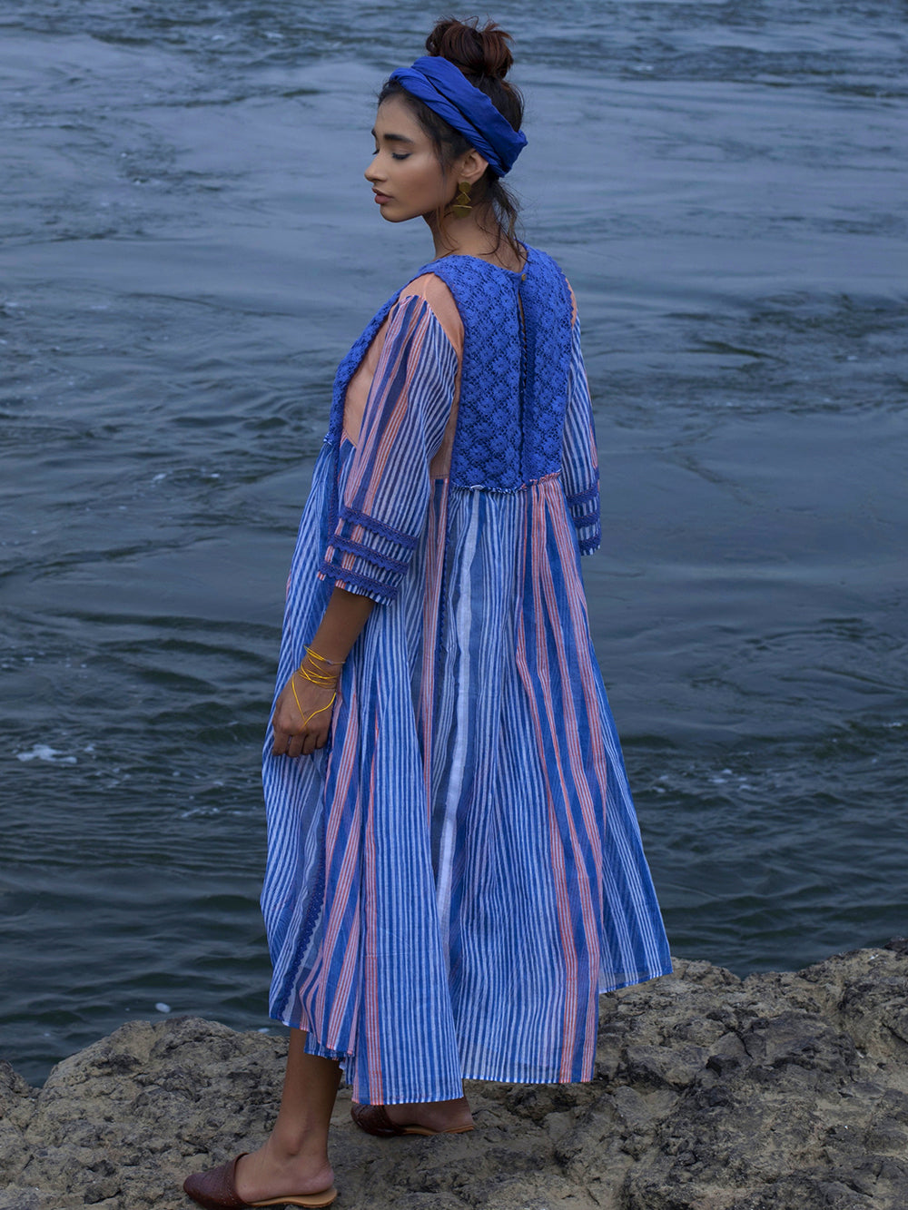 Indigo peach Chanderi Dress