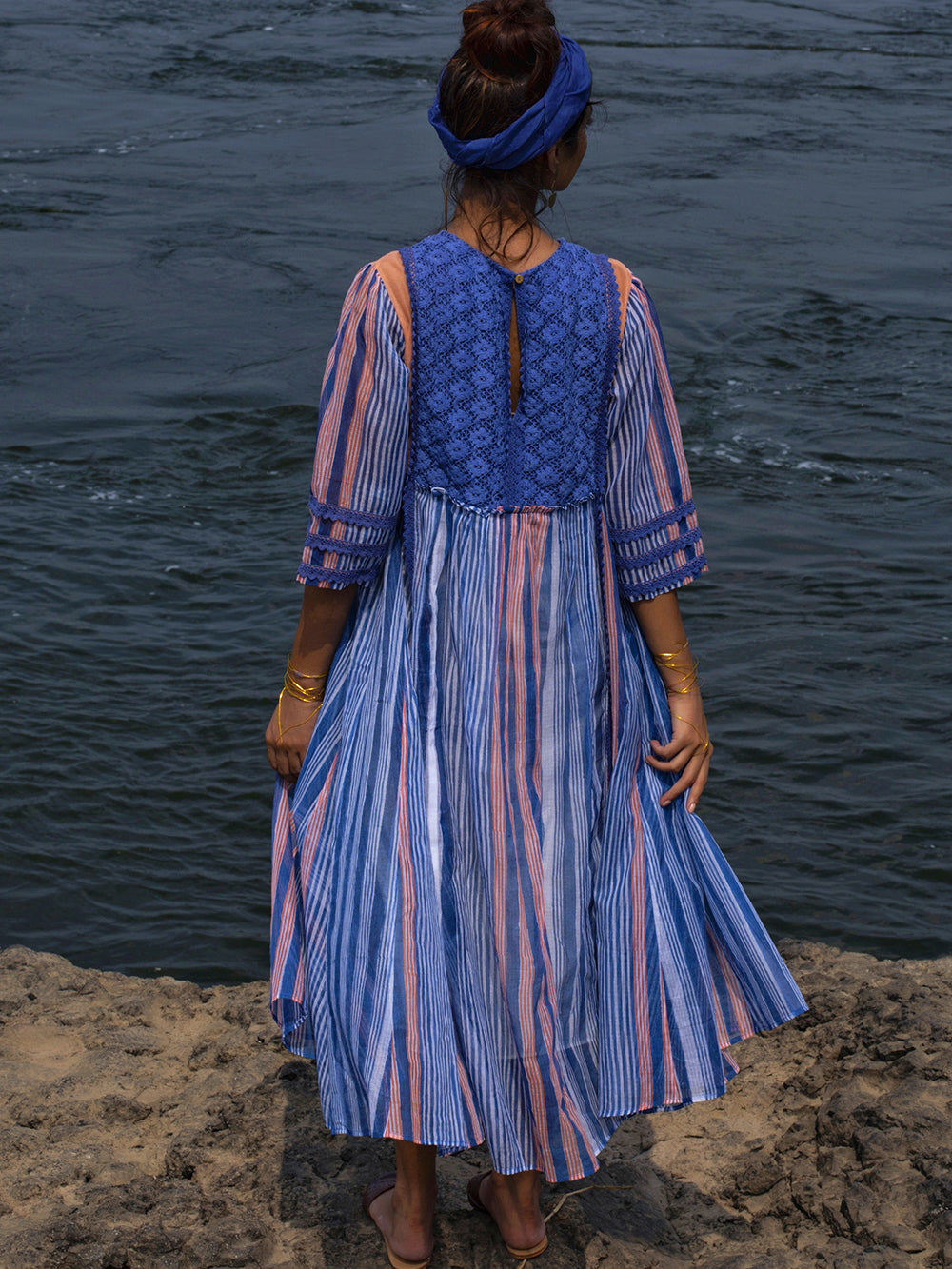 Indigo peach Chanderi Dress