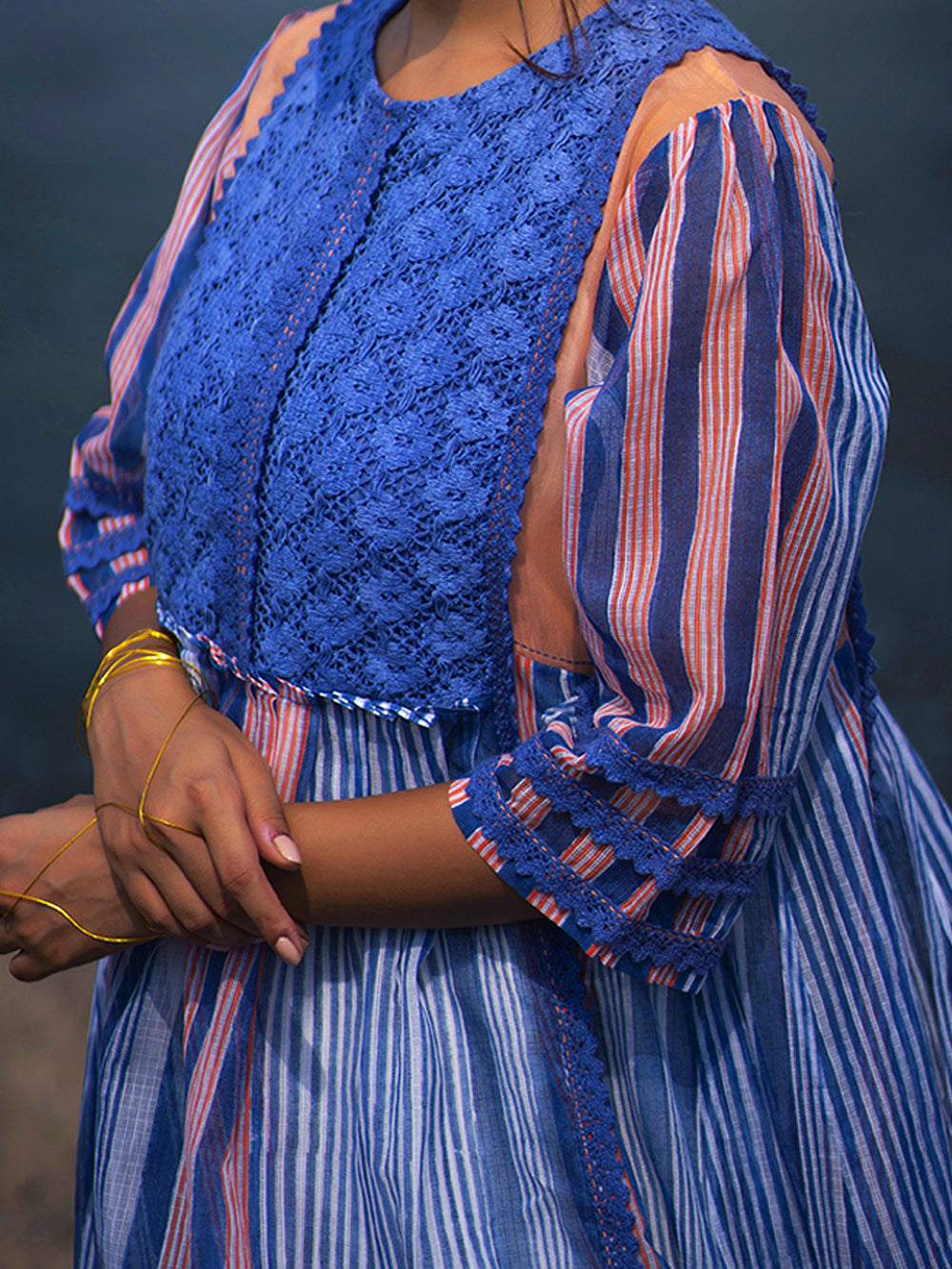 Indigo peach Chanderi Dress