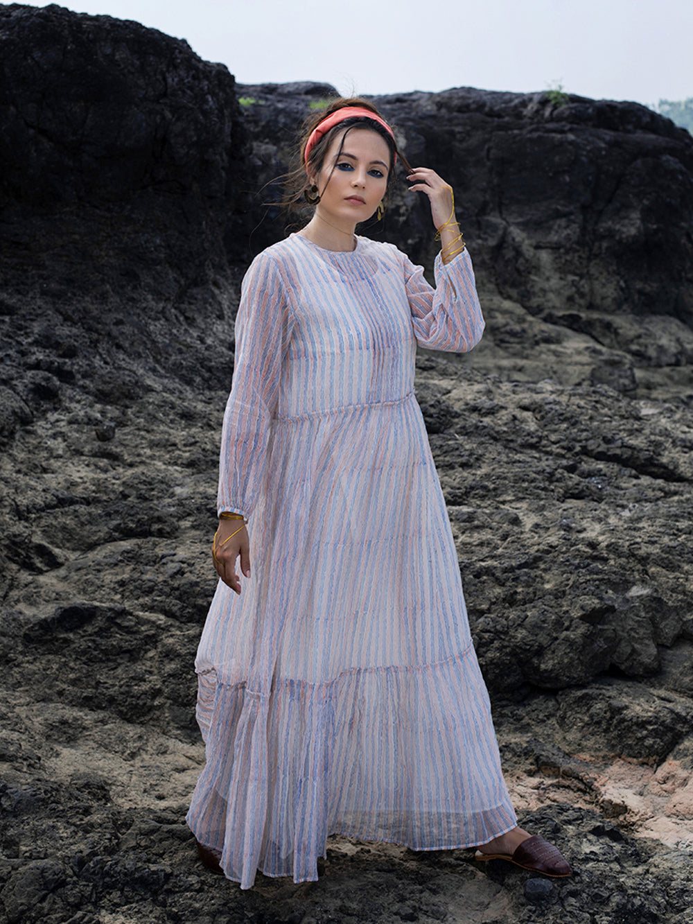 Ivory Chanderi Tiered Dress