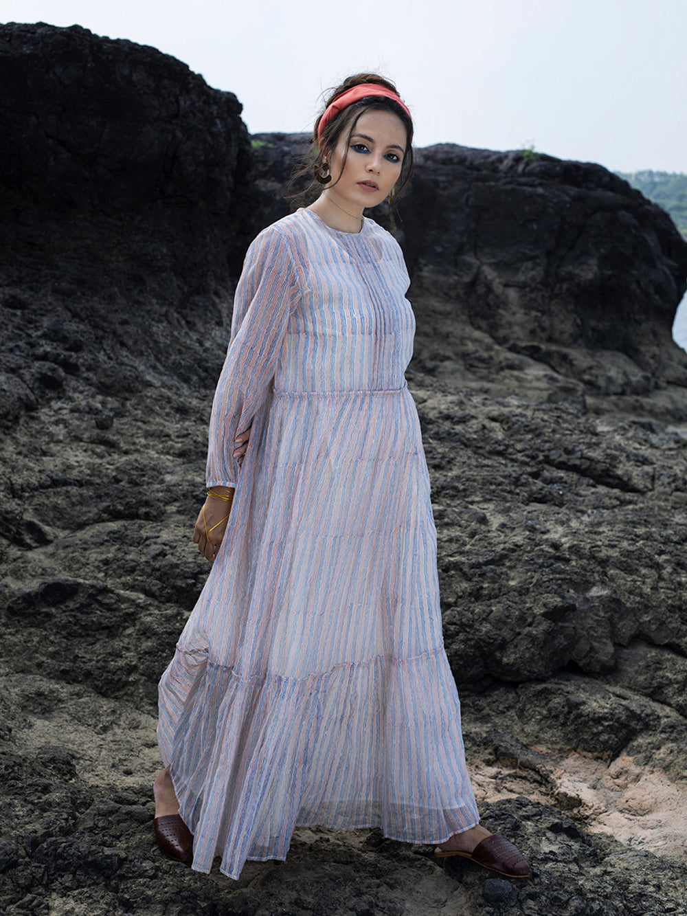 Ivory Chanderi Tiered Dress