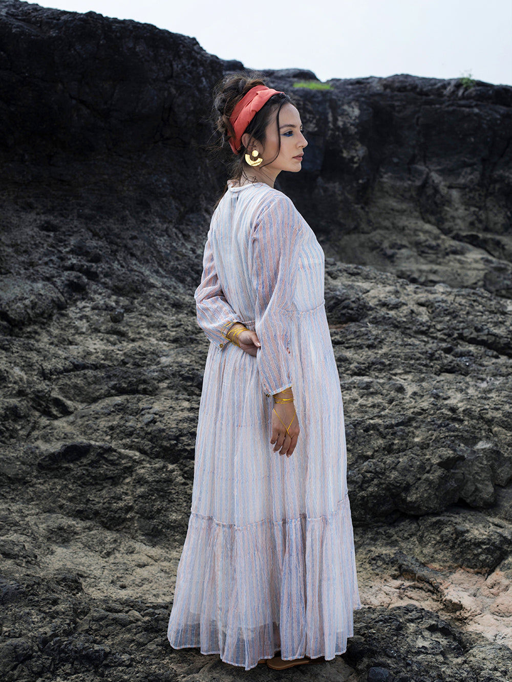 Ivory Chanderi Tiered Dress