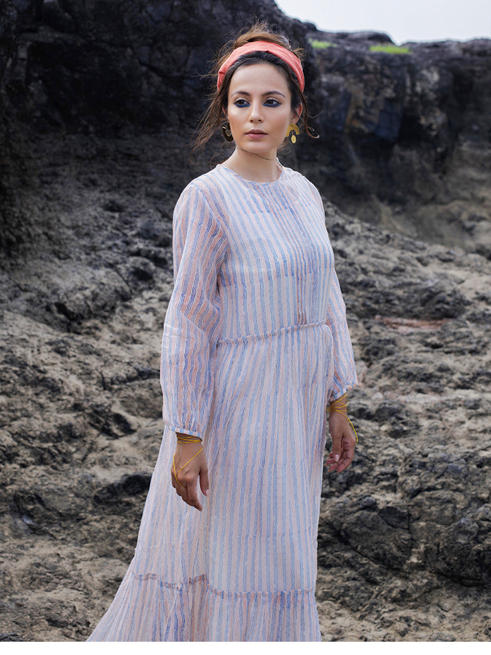 Ivory Chanderi Tiered Dress