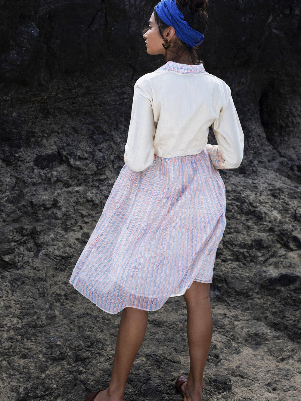 Ivory Cotton Silk & Chanderi Gathered Dress