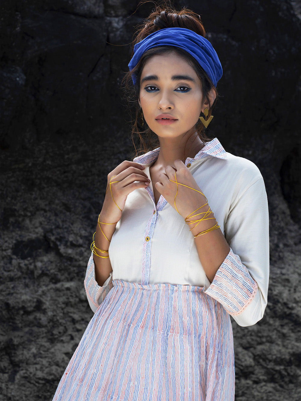 Ivory Cotton Silk & Chanderi Gathered Dress