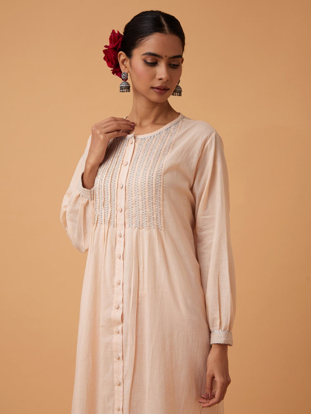 Off White Cotton Kurta with Pants and Dupatta Set of 3