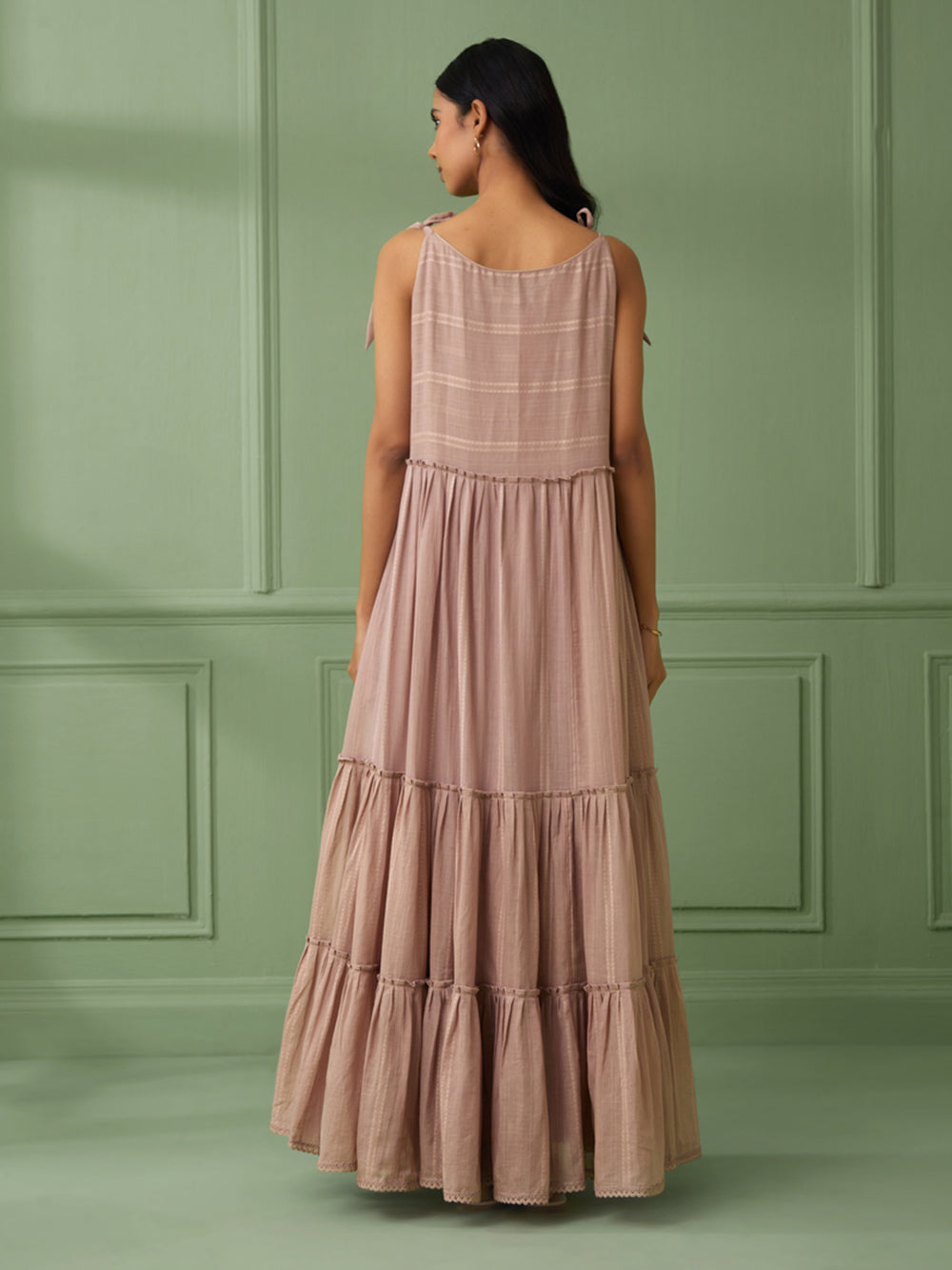 Old Rose Breezy Tiered Cotton Maxi Dress