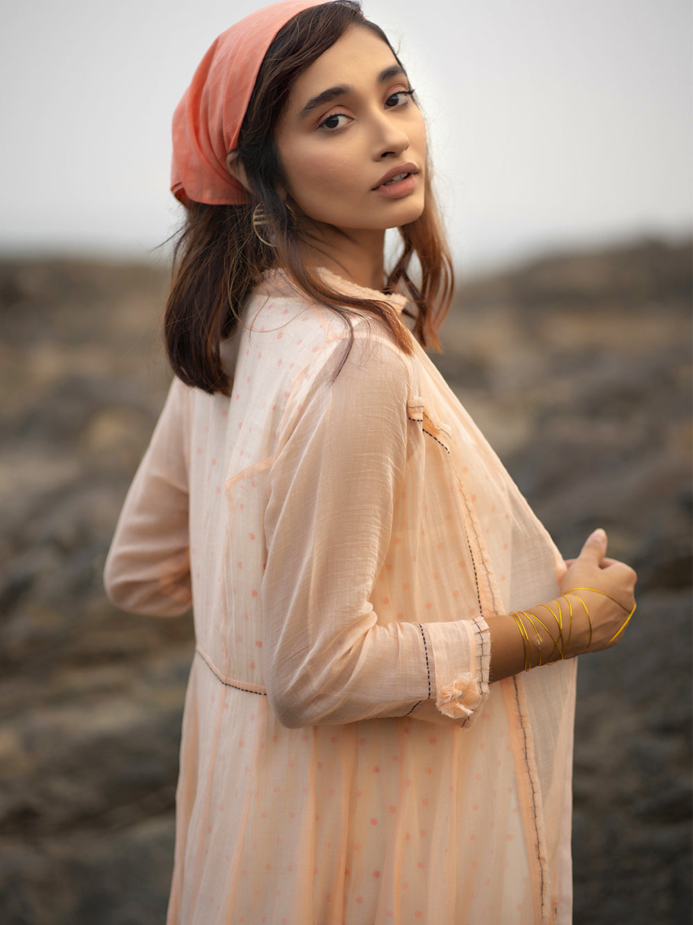 Peach Chanderi Jacket Dress