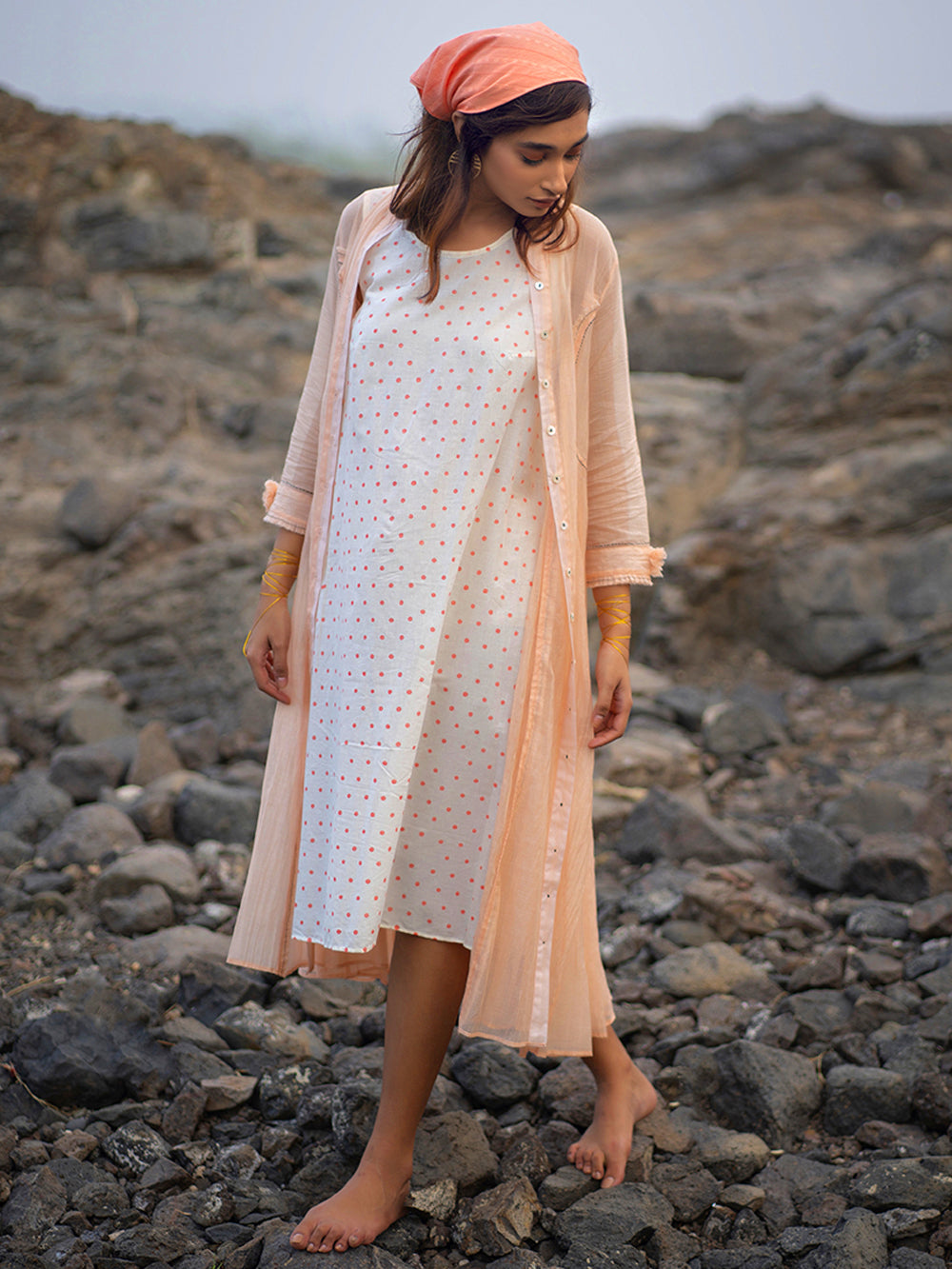 Peach Chanderi Jacket Dress