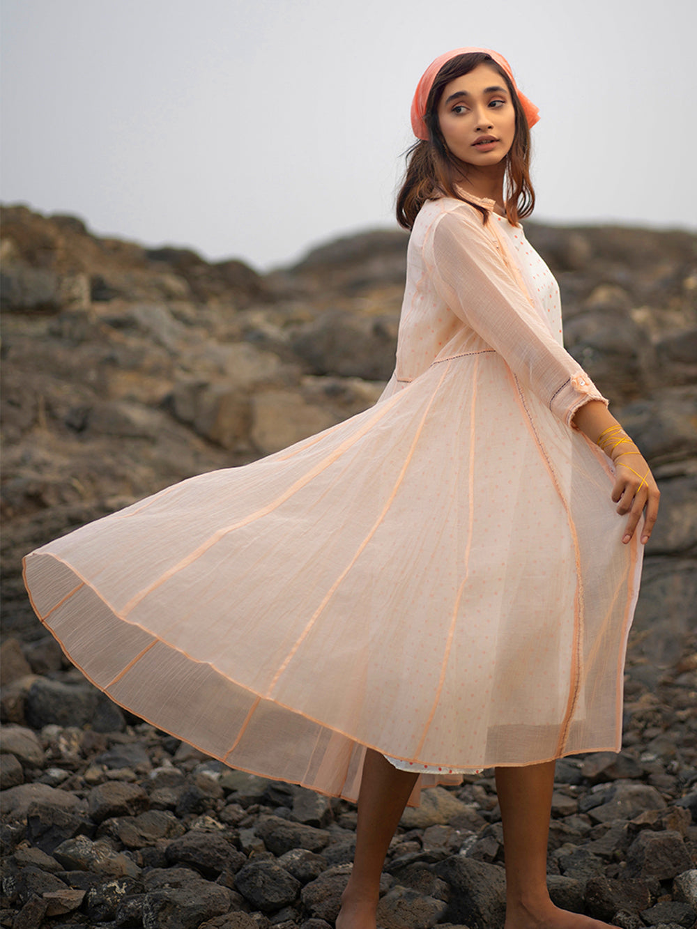 Peach Chanderi Jacket Dress
