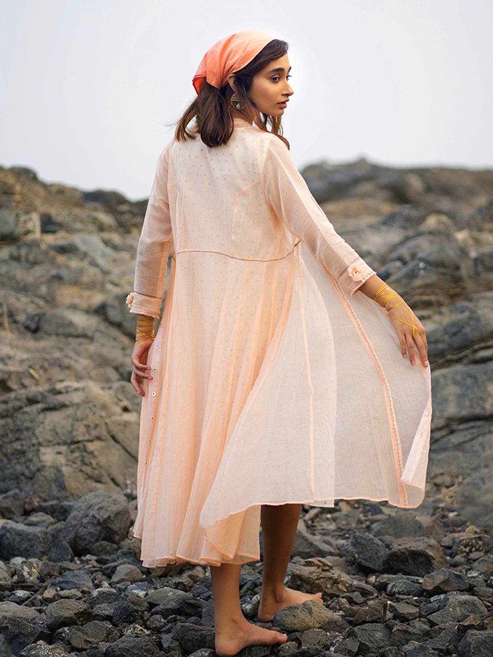 Peach Chanderi Jacket Dress
