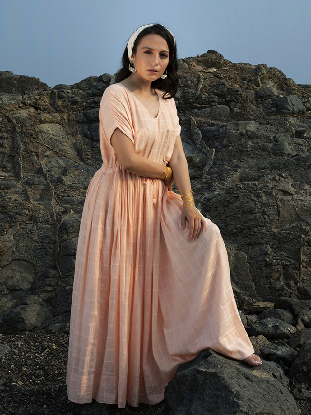 Peach Cotton Maxi Dress