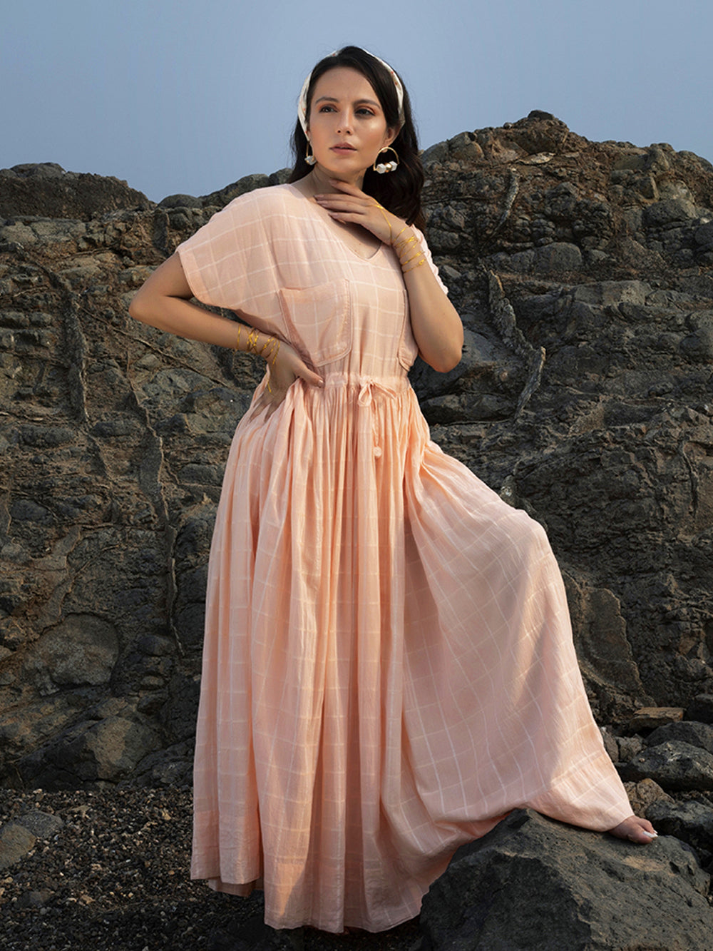 Peach Cotton Maxi Dress