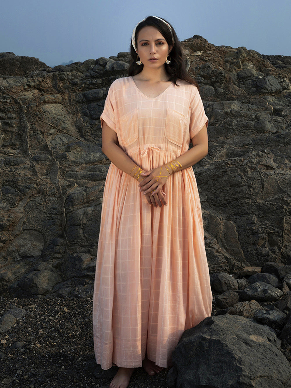 Peach Cotton Maxi Dress