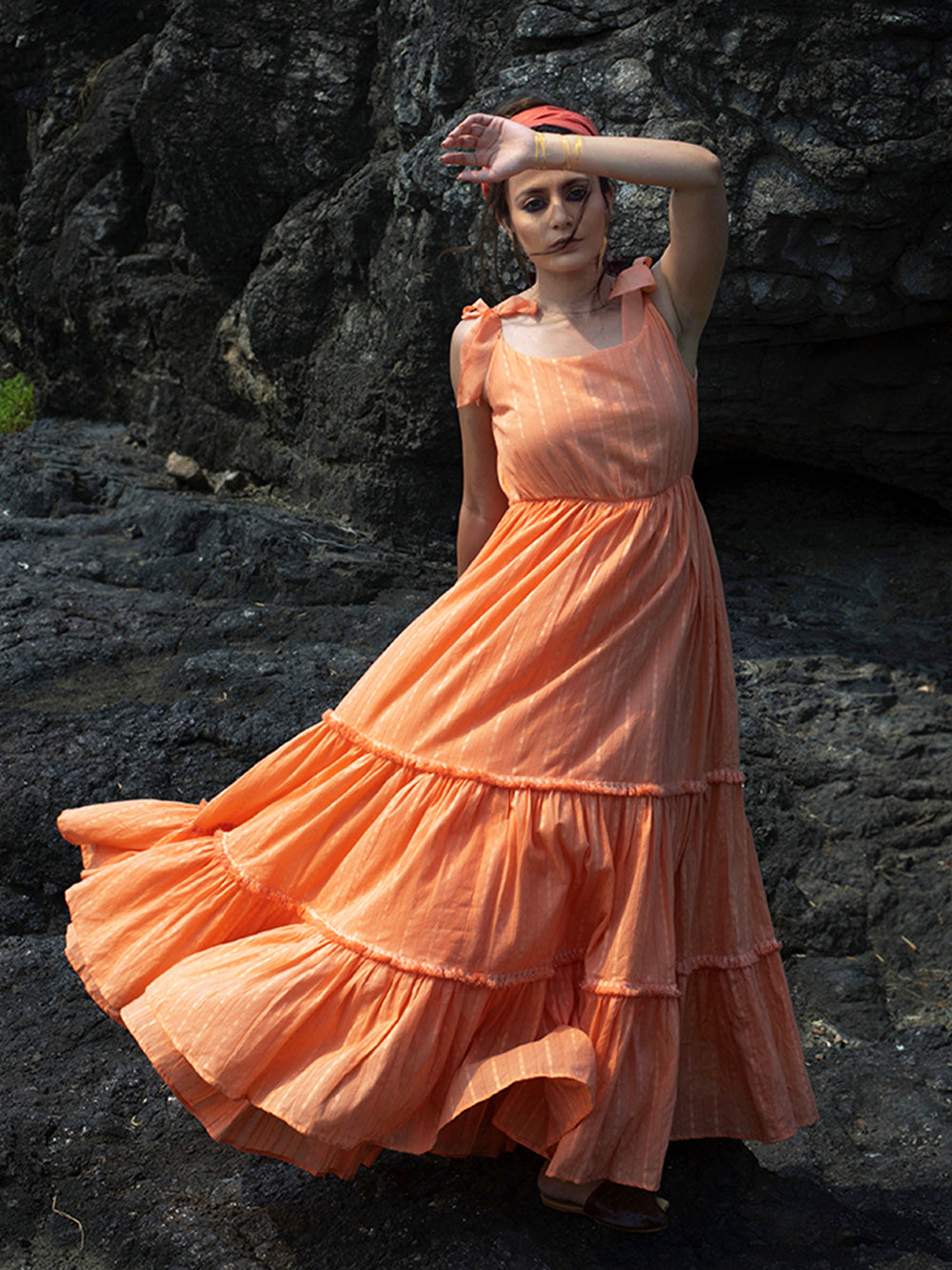 Peach Cotton Maxi Dress