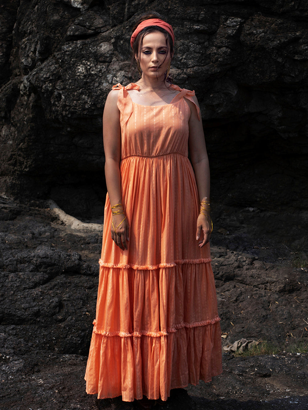 Peach Cotton Maxi Dress
