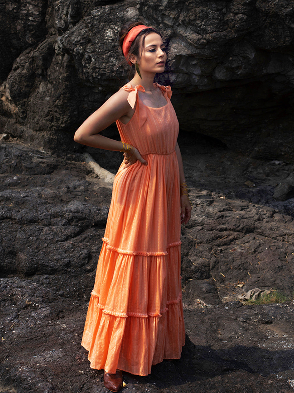 Peach Cotton Maxi Dress