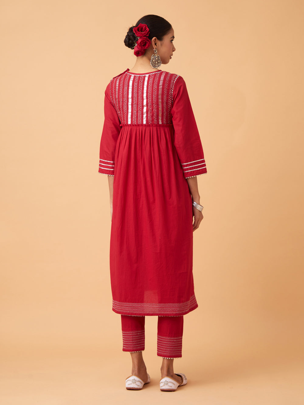Red Cotton kurta with Pants and Dupatta Set of 3